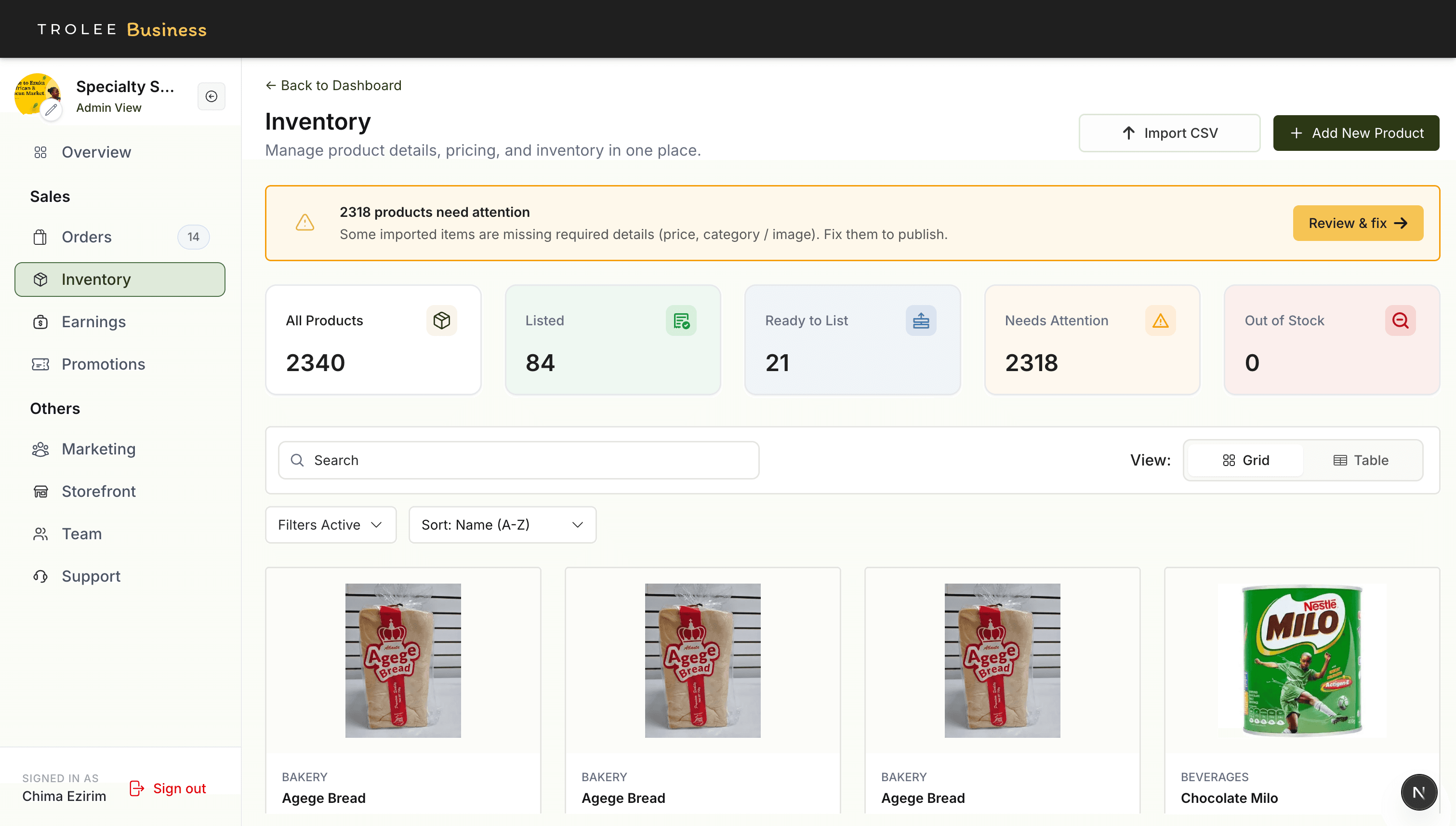 Inventory dashboard